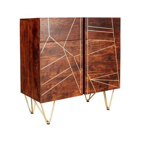 Modern Contemporary Mango Wood Sideboard with Creative Detailing and Metal Legs