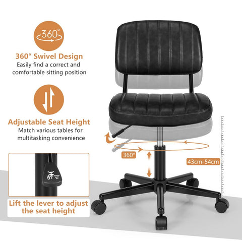 Adjustable Armless Chair with 360 Degree Rotating Seat Ergonomic Backrest