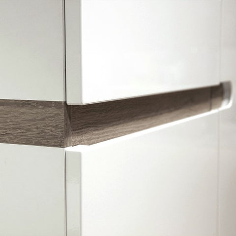 Modern Scandi Sideboard with 1 Drawer 2 Doors in High Gloss White Exterior and Truffle Oak Interior