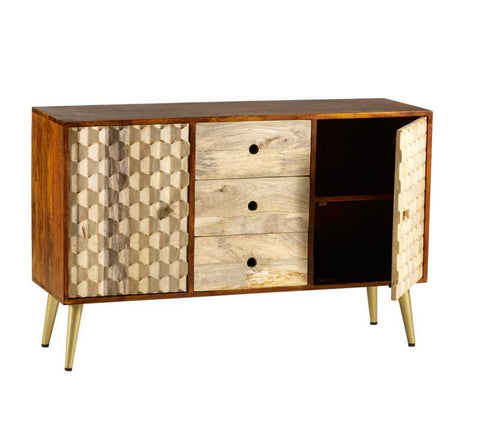 Natural and Rustic Mango Wood Sideboard with Two-tone Finish and Ample Storage