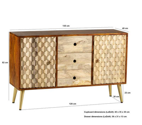 Natural and Rustic Mango Wood Sideboard with Two-tone Finish and Ample Storage