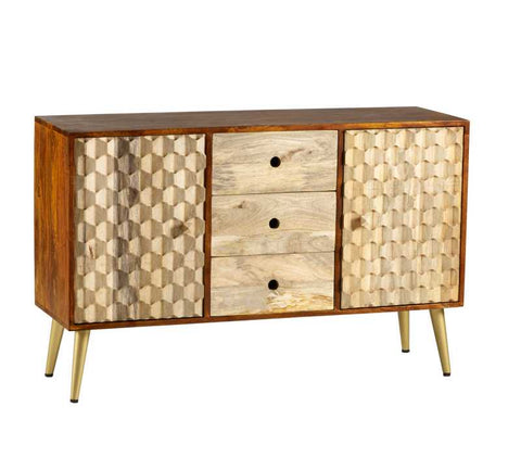 Natural and Rustic Mango Wood Sideboard with Two-tone Finish and Ample Storage