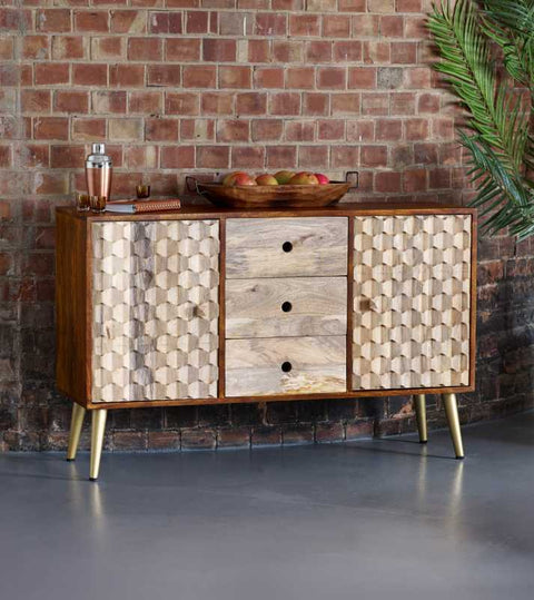 Natural and Rustic Mango Wood Sideboard with Two-tone Finish and Ample Storage