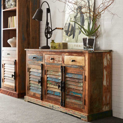Rustic and Artistic Sideboard with Reclaimed Wood Construction and Modern Flair