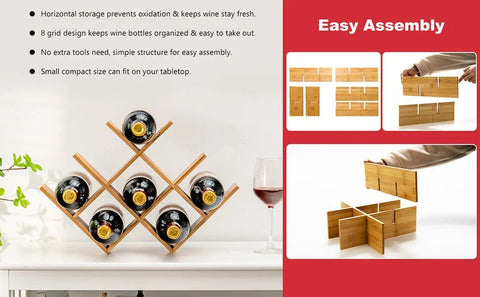 Compact and Exquisite 8 Bottle Wine rack with Bamboo Construction and Elegant Design