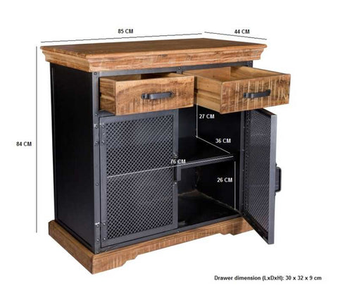 Handmade Industrial Style Sideboard with 2 Doors and 2 Drawers in Up-cycle Wood, Metal and Iron