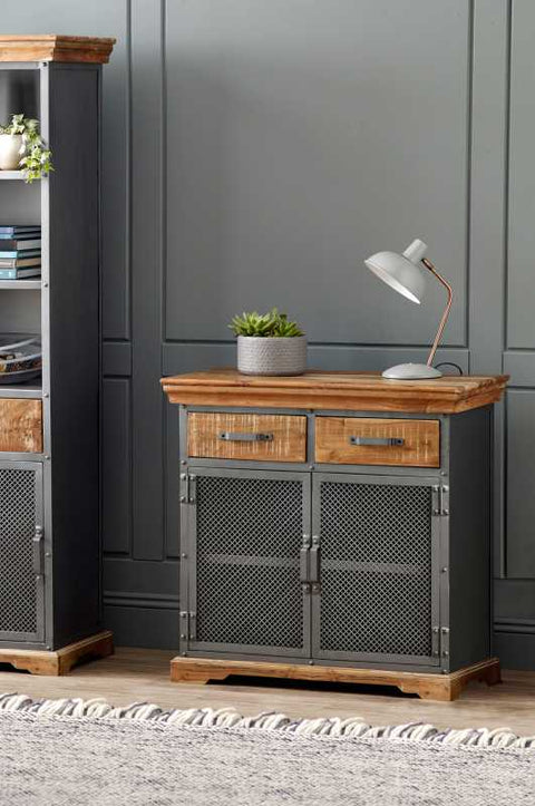 Handmade Industrial Style Sideboard with 2 Doors and 2 Drawers in Up-cycle Wood, Metal and Iron