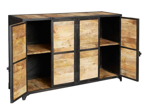 Rustic and Industrial Sideboard with Metal and Solid Wood Construction