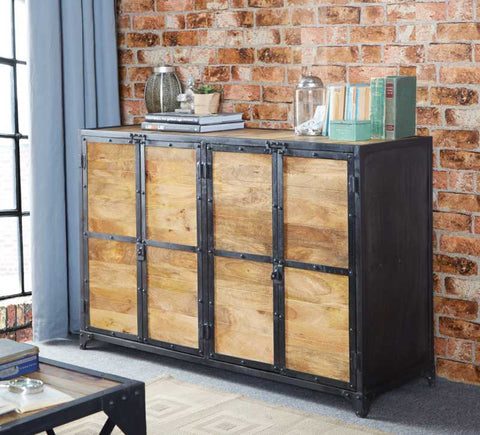 Rustic and Industrial Sideboard with Metal and Solid Wood Construction