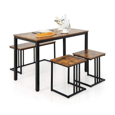 Space Saving Dining Set with 1 Table, 2 Stools and 1 Bench