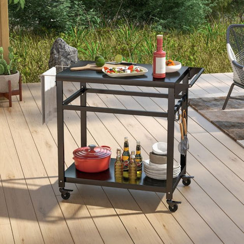 Versatile Mobile Storage Cart with Double Storage Shelf and Lockable Wheels in Black