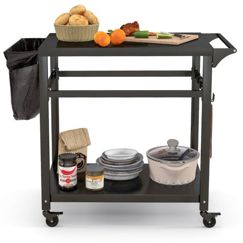 Versatile Mobile Storage Cart with Double Storage Shelf and Lockable Wheels in Black