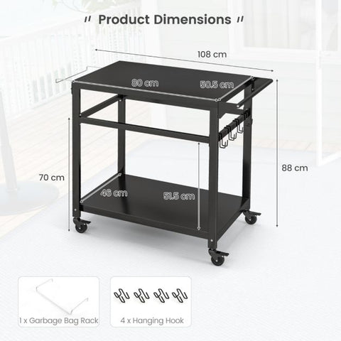 Versatile Mobile Storage Cart with Double Storage Shelf and Lockable Wheels in Black