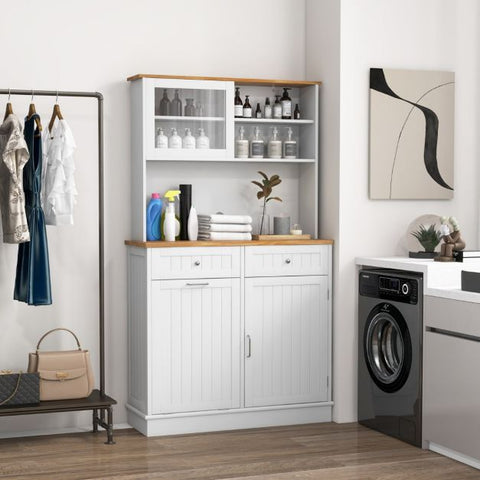 Minimalistic Kitchen Cabinet with Tilt out Cabinets and Spacious Countertop in White