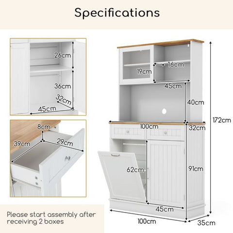 Minimalistic Kitchen Cabinet with Tilt out Cabinets and Spacious Countertop in White