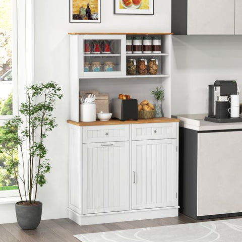 Minimalistic Kitchen Cabinet with Tilt out Cabinets and Spacious Countertop in White