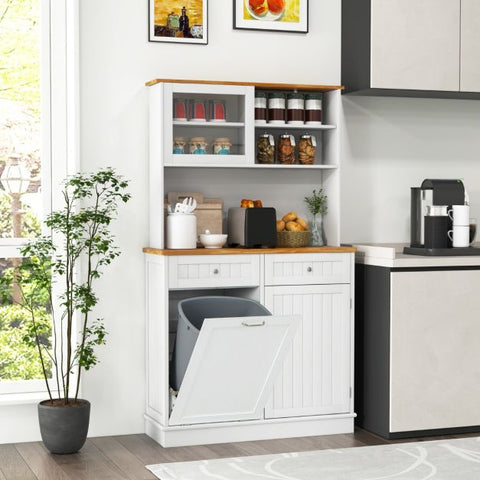 Minimalistic Kitchen Cabinet with Tilt out Cabinets and Spacious Countertop in White