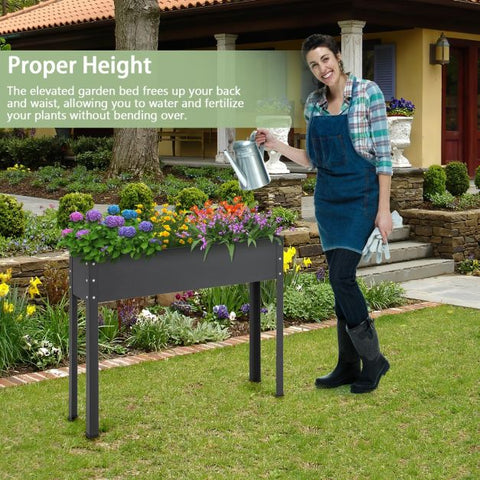 Garden Elevated Planter Box with Metal Frame and Drainage in Black