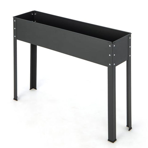 Garden Elevated Planter Box with Metal Frame and Drainage in Black