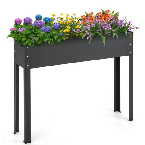 Garden Elevated Planter Box with Metal Frame and Drainage in Black