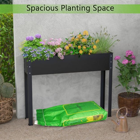 Garden Elevated Planter Box with Metal Frame and Drainage in Black
