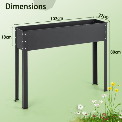 Garden Elevated Planter Box with Metal Frame and Drainage in Black