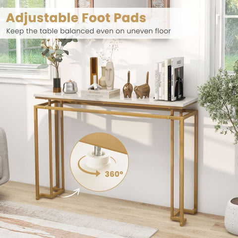 Stylish Gold Framed Entryway Console Table with Faux Marble Table Top in White