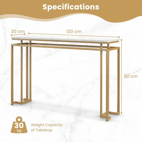 Stylish Gold Framed Entryway Console Table with Faux Marble Table Top in White