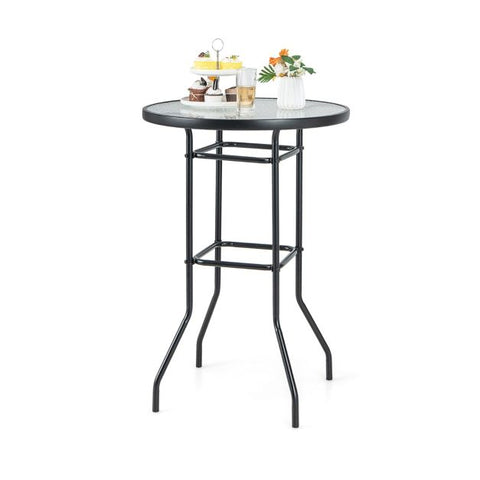 Garden Compact Tempered Glass Bar Table Top with Metal Frame