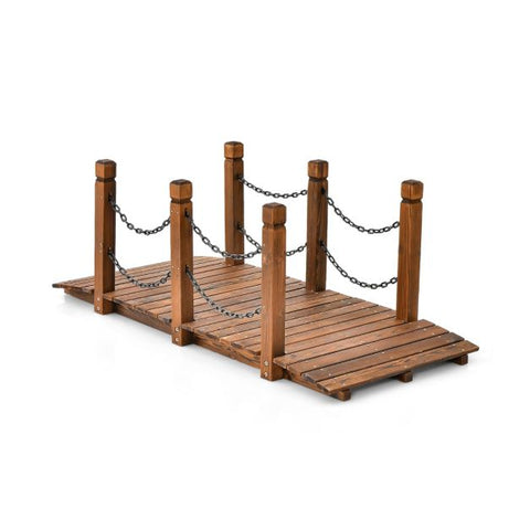 Fir Wood Garden Bridge with Chains in Brown
