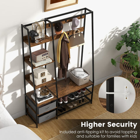 Versatile Freestanding Coat Stand with Integrated Storage Shelves and Drawers
