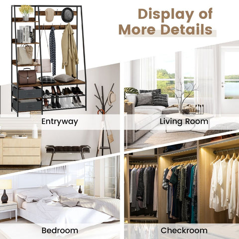 Versatile Freestanding Coat Stand with Integrated Storage Shelves and Drawers