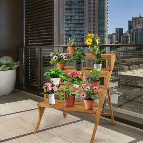 Patio 4 Tier Multi-Purpose Fir Wood Plant Stand