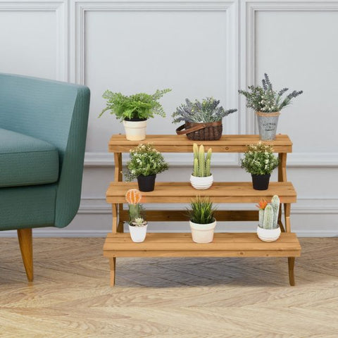Multi-Function Fir Wood Plant Display Shelf with Ladder Design