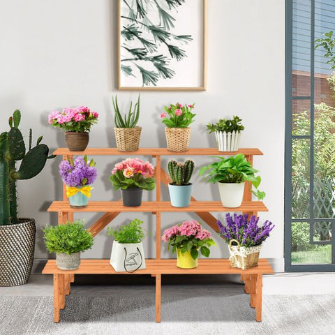 Garden Multi-Function 3 Tier Fir Wood Ladder Shelf Rack