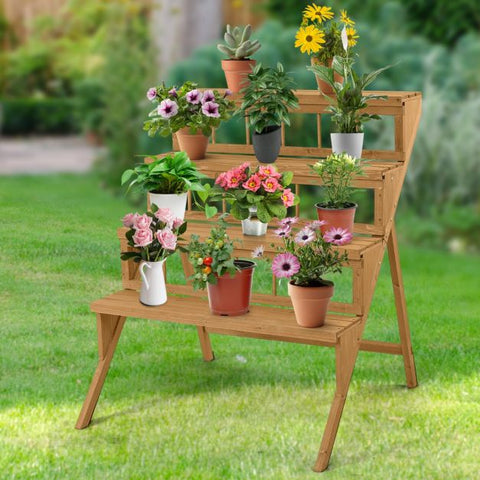 Patio 4 Tier Multi-Purpose Fir Wood Plant Stand