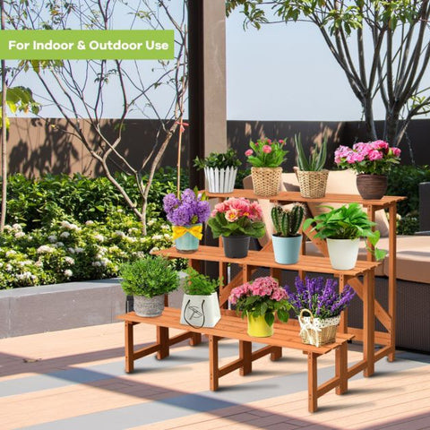 Garden Multi-Function 3 Tier Fir Wood Ladder Shelf Rack