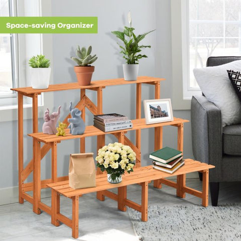 Garden Multi-Function 3 Tier Fir Wood Ladder Shelf Rack