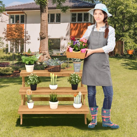 Multi-Function Fir Wood Plant Display Shelf with Ladder Design