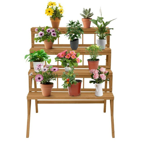 Patio 4 Tier Multi-Purpose Fir Wood Plant Stand