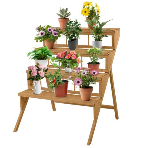 Patio 4 Tier Multi-Purpose Fir Wood Plant Stand