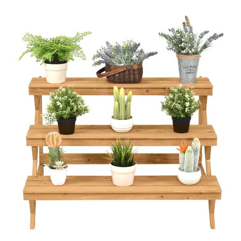 Multi-Function Fir Wood Plant Display Shelf with Ladder Design