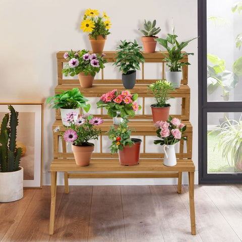 Patio 4 Tier Multi-Purpose Fir Wood Plant Stand