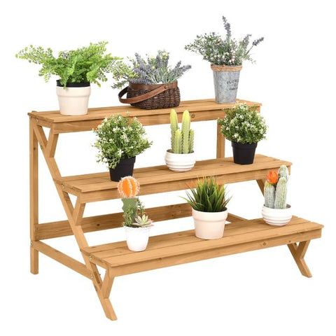 Multi-Function Fir Wood Plant Display Shelf with Ladder Design