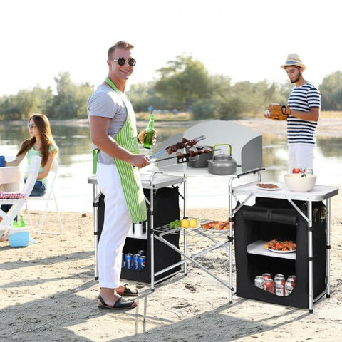 Outdoor 2 in 1 Folding Aluminium Table with Removable Windscreen