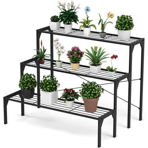 Garden 3 Tier Heavy-Duty Steel Plant Stand in Black