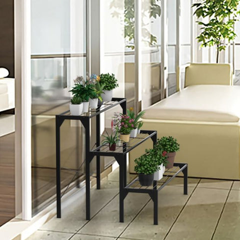 Garden 3 Tier Heavy-Duty Steel Plant Stand in Black