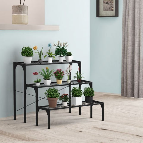 Garden 3 Tier Heavy-Duty Steel Plant Stand in Black