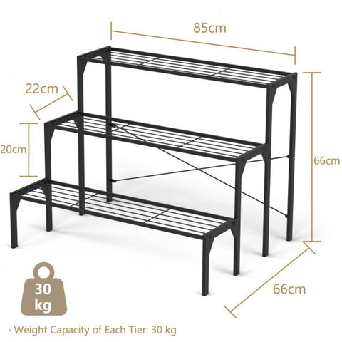 Garden 3 Tier Heavy-Duty Steel Plant Stand in Black