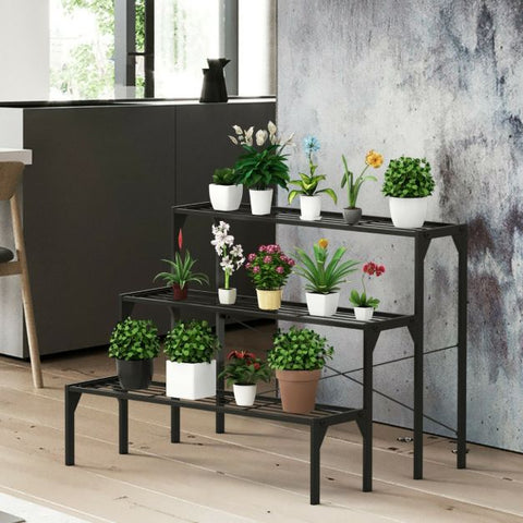 Garden 3 Tier Heavy-Duty Steel Plant Stand in Black